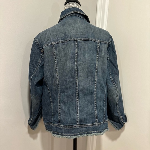 Talbots Petite Womens Sz: 18W Stretch Denim Jean Jacket Frayed Hem Front Pocket. - Picture 2 of 13
